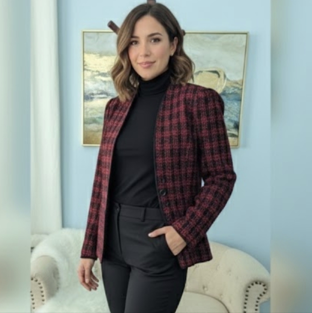 Perceptions Petite Women’s Red/Black open front Blazer Size 8P